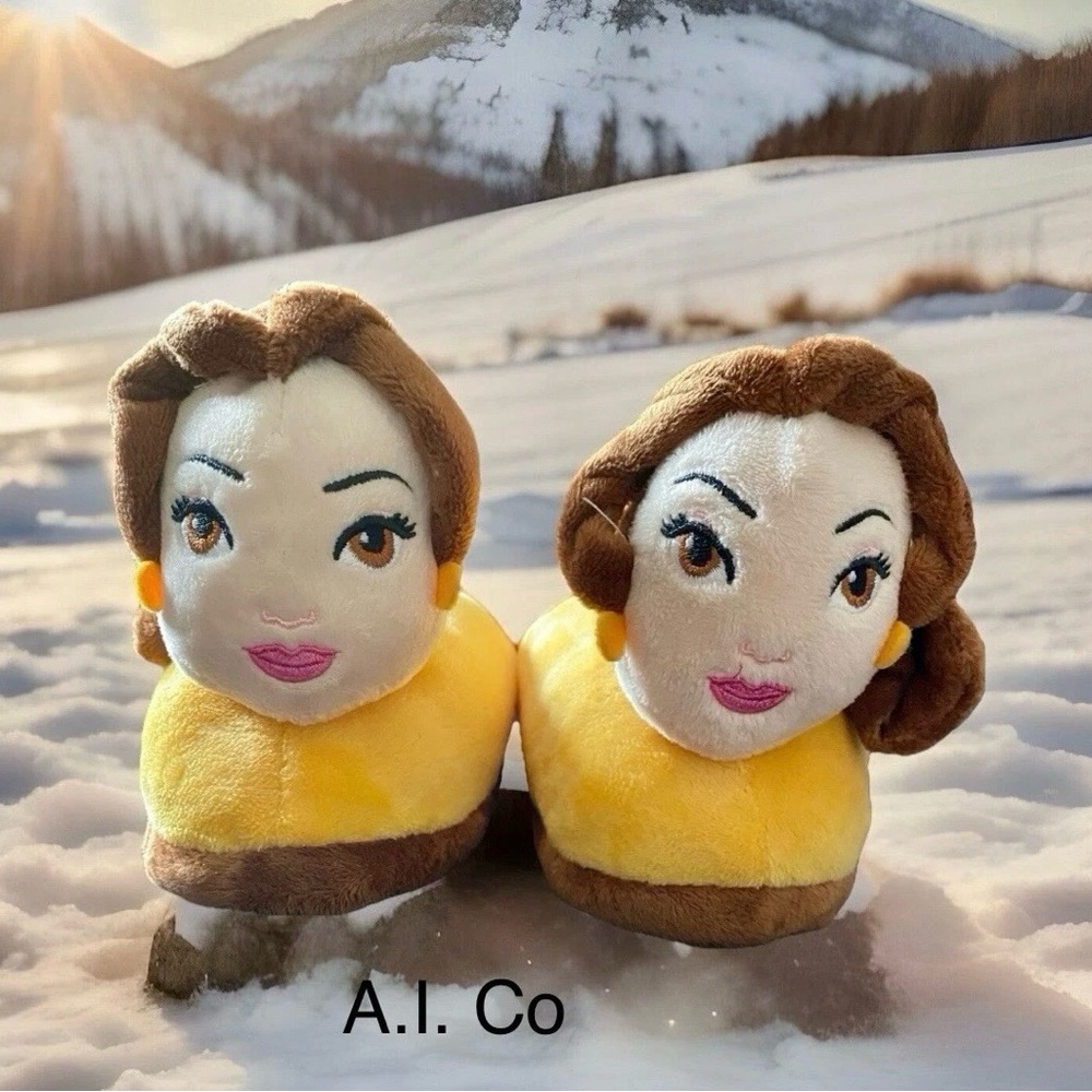 Disney Princess Belle Beauty & Beast 3D Slippers Kids Size 11/12 NEW Cozy - Picture 2 of 6